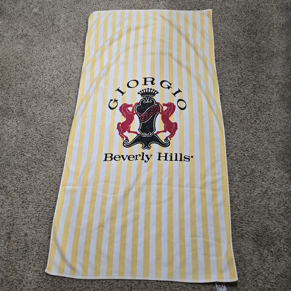 Vintage 80's Giorgio Beverly Hills Yellow Striped Beach Towel